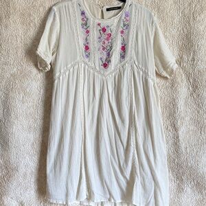 Floral Embroidered White Mini Dress